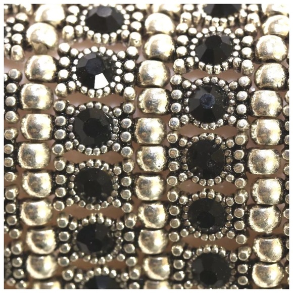 6 Row Wide Silver Black Crystal Bead Bracelet ED10 - Picture 4 of 5